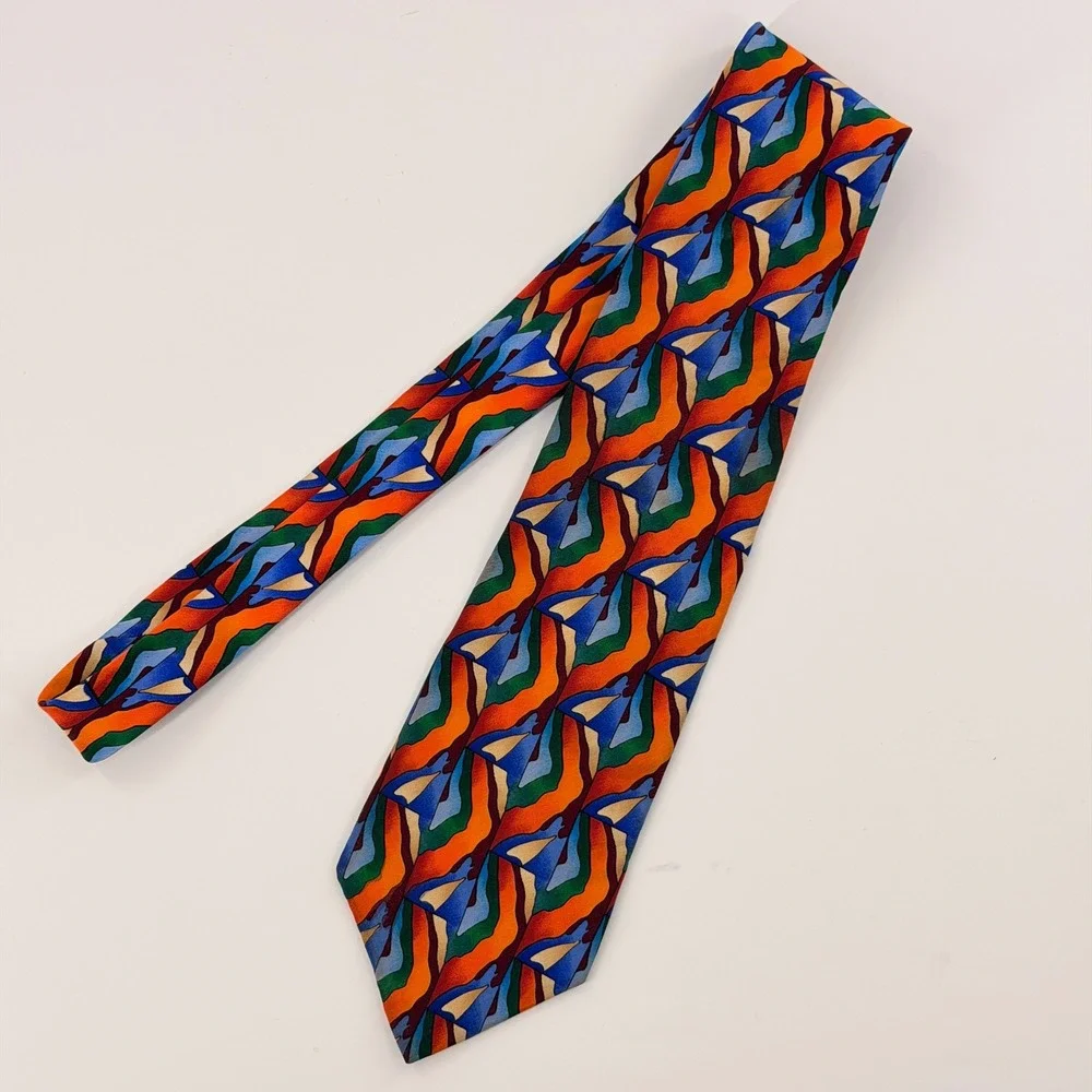 J Garcia Necktie Mens OS Multicolor Butterfly Study Abstract Silk Vintage Tie